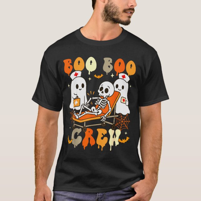 Halloween Krankenschwester Boo Boo Crew Geist Arzt T-Shirt (Vorderseite)