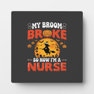 Halloween-Krankenschwester Gebrochener Besen Hexe Fotoplatte
