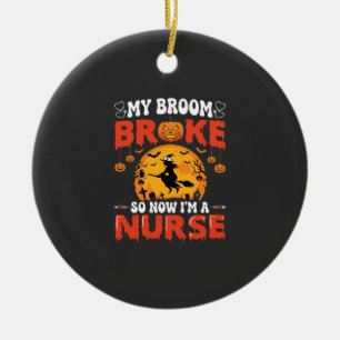 Halloween-Krankenschwester Gebrochener Besen Hexe  Keramik Ornament