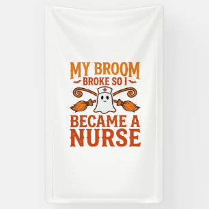 Halloween-Krankenschwester-Geist-Besen-Vintage-Shi Banner