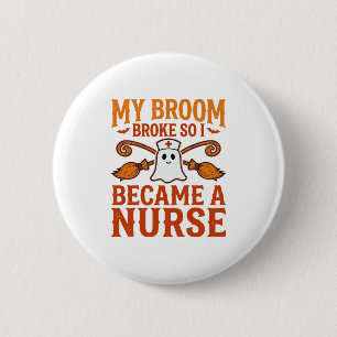 Halloween-Krankenschwester-Geist-Besen-Vintage-Shi Button
