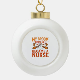 Halloween-Krankenschwester-Geist-Besen-Vintage-Shi Keramik Kugel-Ornament