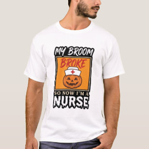 Halloween-Krankenschwester-Kürbis-Besen-Zerbrochen T-Shirt