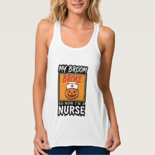 Halloween-Krankenschwester-Kürbis-Besen-Zerbrochen Tank Top