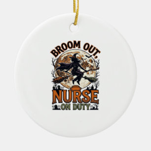 Halloween-Krankenschwester-Shirt Lustiges Hexenbes Keramik Ornament
