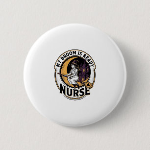 Halloween-Krankenschwester-Shirt Vintage-Hexenbese Button