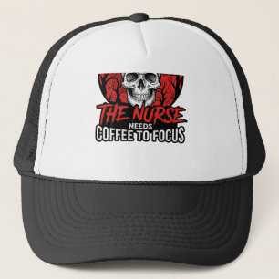 Halloween-Krankenschwester-Totenkopf-Kaffeefokus-V Truckerkappe