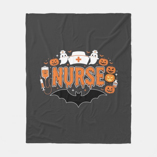 Halloween-Krankenschwester tropfender Kürbis-Geist Fleecedecke (Vorderseite)