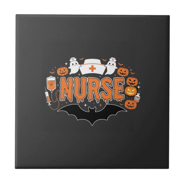 Halloween-Krankenschwester tropfender Kürbis-Geist Fliese (Vorderseite)
