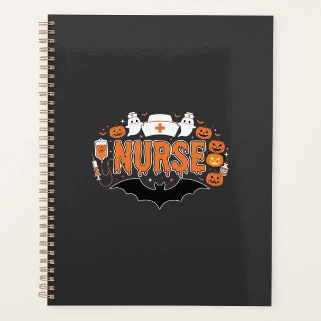 Halloween-Krankenschwester tropfender Kürbis-Geist Planer (Vorderseite)