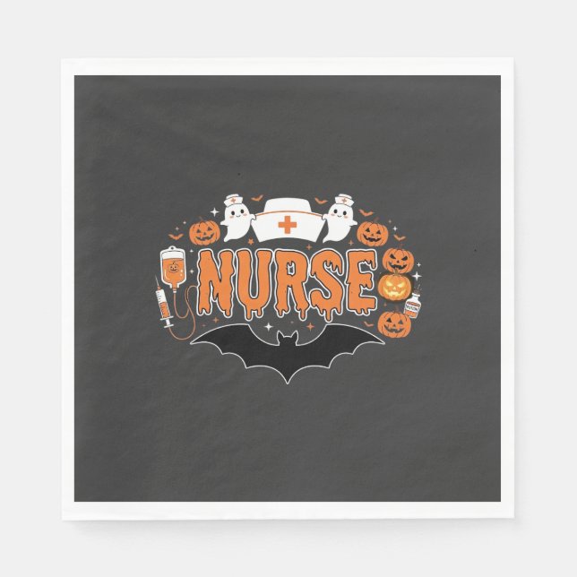 Halloween-Krankenschwester tropfender Kürbis-Geist Serviette (Vorderseite)