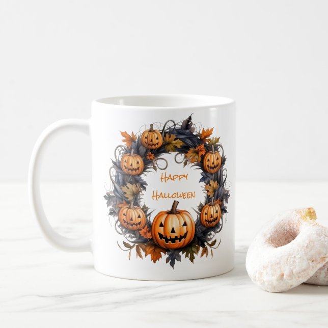 Halloween-Kranz Happy Halloween Kaffeetasse (Mit Donut)