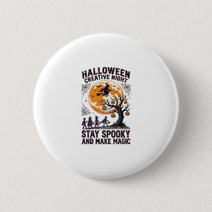 Halloween Kreativ-Shirt Vintage Gruseliger Mond Ku Button