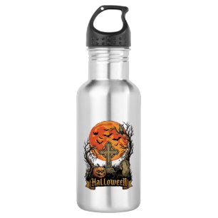 Halloween Kreuz Grabstein Totenkopf Kürbis Schwarz Edelstahlflasche