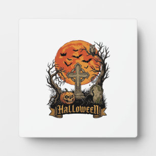 Halloween Kreuz Grabstein Totenkopf Kürbis Schwarz Fotoplatte