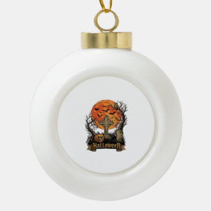 Halloween Kreuz Grabstein Totenkopf Kürbis Schwarz Keramik Kugel-Ornament