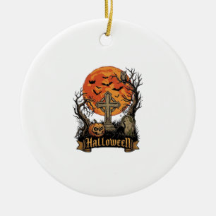 Halloween Kreuz Grabstein Totenkopf Kürbis Schwarz Keramik Ornament
