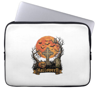 Halloween Kreuz Grabstein Totenkopf Kürbis Schwarz Laptopschutzhülle