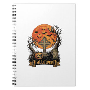 Halloween Kreuz Grabstein Totenkopf Kürbis Schwarz Notizblock
