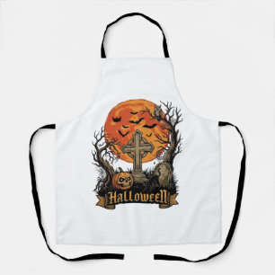 Halloween Kreuz Grabstein Totenkopf Kürbis Schwarz Schürze