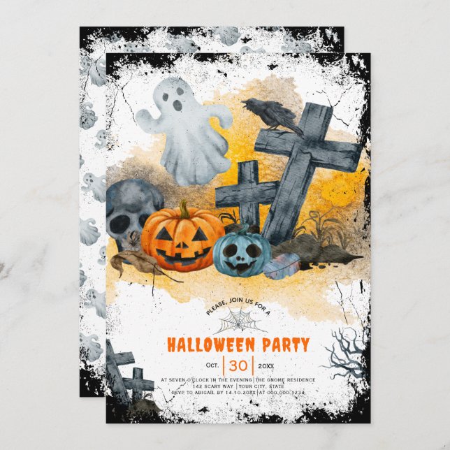 Halloween-Kreuze und Geisterkreuz-Party Einladung (Vorne/Hinten)