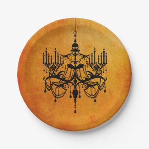 Halloween-Kronleuchter Schwarz und Orange Papier T Pappteller