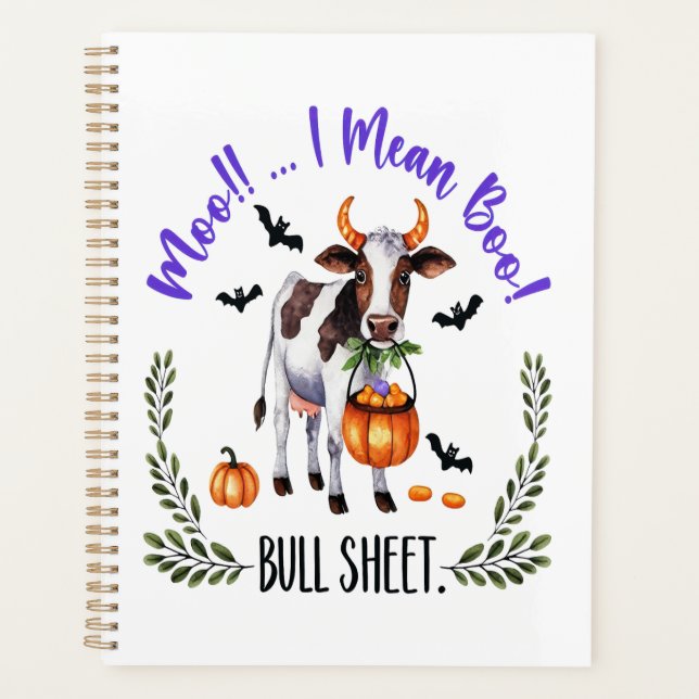 Halloween-Kuh-Bullen-Blatt Planer (Vorderseite)