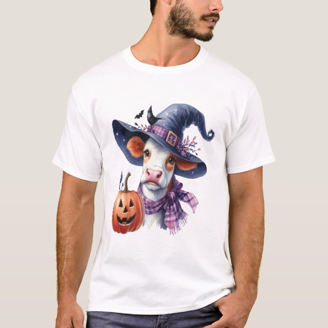 Halloween-Kuh mit Herbst T-Shirt (Vorderseite)