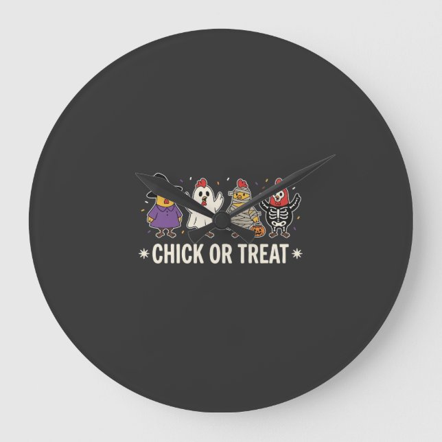 Halloween Küken oder Streich lustiges Hühnerkostüm Große Wanduhr (Vorderseite)