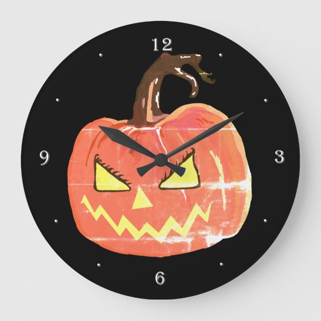 Halloween-Kunst-beängstigende Kürbis-Wand-Uhr Große Wanduhr (Vorderseite)