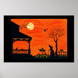 Halloween-Kunst-Plakat, Hexen, Vogelscheuche, Poster