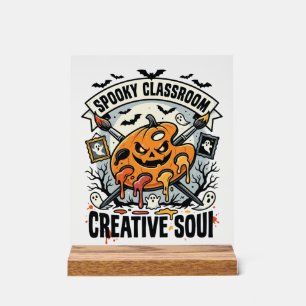 Halloween-Kunstlehrer Gruseliger Klassenraum Acrylschild