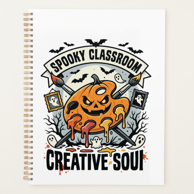 Halloween-Kunstlehrer Gruseliger Klassenraum Planer (Vorderseite)