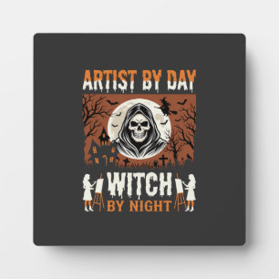 Halloween-Künstler bei Tag, Hexe bei Nacht Design Fotoplatte