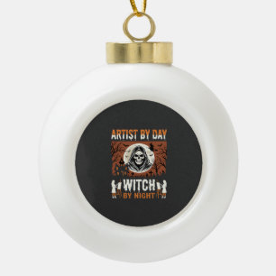 Halloween-Künstler bei Tag, Hexe bei Nacht Design Keramik Kugel-Ornament