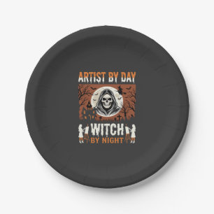 Halloween-Künstler bei Tag, Hexe bei Nacht Design Pappteller