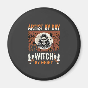 Halloween-Künstlerin bei Tag, Hexe bei Nacht Desig Magnet