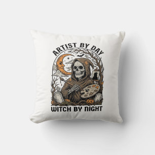 Halloween-Künstlerin Hexe Vintage-Stich Kunst-T-Sh Kissen