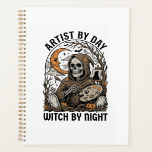 Halloween-Künstlerin Hexe Vintage-Stich Kunst-T-Sh Planer