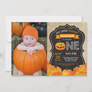 Halloween-Kürbis 1. Geburtstagseinladung aus Jute Einladung