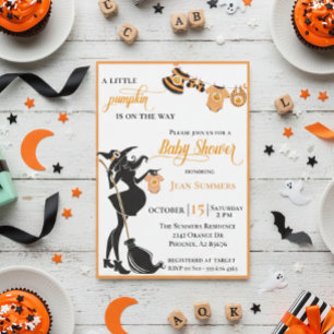 Halloween-Kürbis auf dem Weg zur Hexen-Baby-Party Einladung