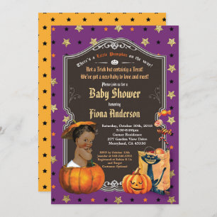 Halloween-Kürbis-Babydusche lila Gold Einladung