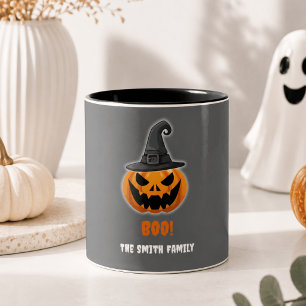 Halloween-Kürbis „BUH!“ – Personalisierter Name Zweifarbige Tasse