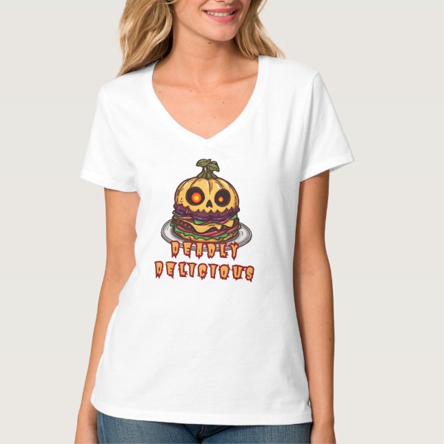 Halloween-Kürbis-Burger-Frau T-Shirt (Vorderseite)