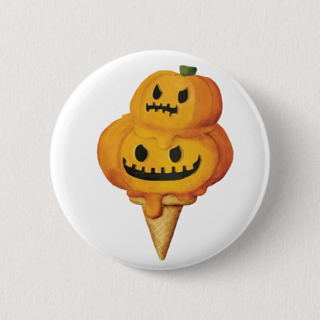 Halloween-Kürbis-Eistüte Button (Vorderseite)
