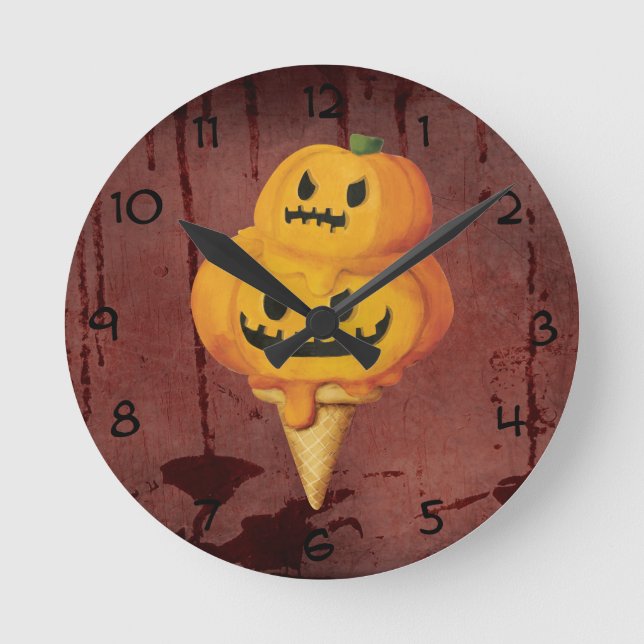 Halloween-Kürbis-Eistüte Runde Wanduhr (Vorderseite)