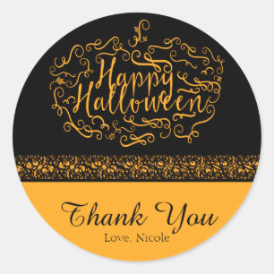 Halloween-Kürbis Elegant Schwarz Orange Partygesch Runder Aufkleber
