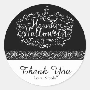 Halloween-Kürbis Elegant Schwarz Weiß Partygeschen Runder Aufkleber