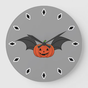 Halloween-Kürbis-Fledermaus Große Wanduhr