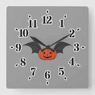 Halloween-Kürbis-Fledermaus Quadratische Wanduhr